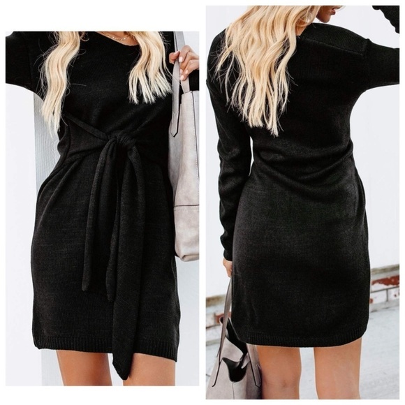 Bdcoco  V-Neck Bodycon Tie Waist Short Knitted Sweater Dress - NWOT​​​​ - Picture 3 of 12